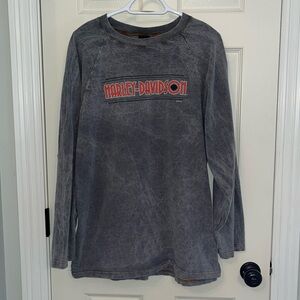 Harley Davidson Men's Gray Long Sleeve Shirt Vintage 2000s Bikercore Baton Rouge